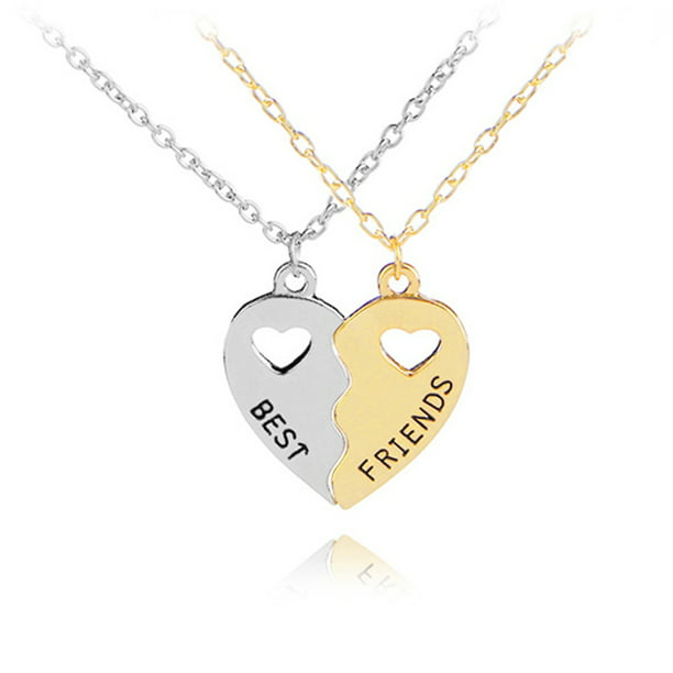 2pcs Silver Best Friend BFF Love Heart Love Friendship Necklace